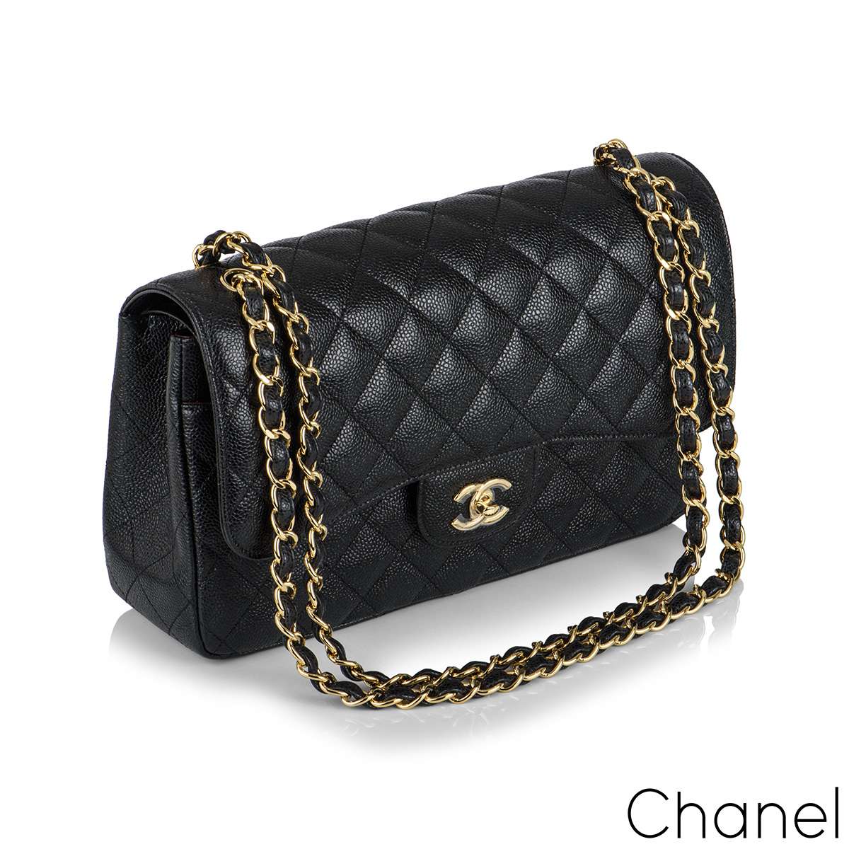 Chanel Black Caviar Jumbo Classic Double Flap Bag Rich Diamonds